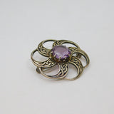 Scottish Sterling Silver Amethyst Celtic Design Brooch Pin Vintage 1991