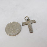 Sterling Silver Textured 'T' Initial Letter Charm Pendant Vintage c1970