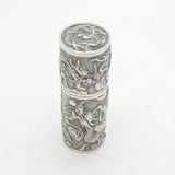 19th Century Chinese Export Silver Dragon Pattern Cylindrical Box Antique Canton