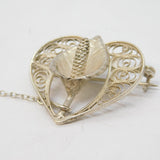 20th Century Sterling Silver Filigree Flower Brooch Antique c1930s Art Deco