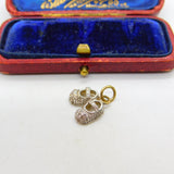 9ct Yellow Gold 'Iced' Diamond Paste Set Pair of Shoes Charm Vintage c2000