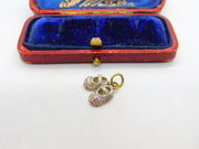 9ct Yellow Gold 'Iced' Diamond Paste Set Pair of Shoes Charm Vintage c2000
