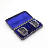 Victorian Boxed Pair of Cut Steel & Iron Pyrite Buckles Antique c1880s