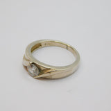 Sterling Silver CZ Solitaire Patterned Textured Dress Ring Vintage c1970 Size M