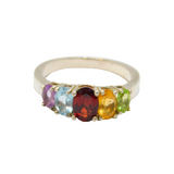 Sterling Silver Colourful Mixed Gemstone Dress Band Ring Modern c1990 Size P