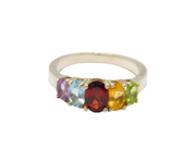 Sterling Silver Colourful Mixed Gemstone Dress Band Ring Modern c1990 Size P