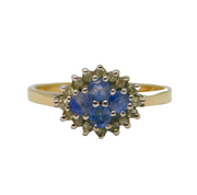 9ct Yellow Gold, Tanzanite & Diamond Set Floral Dress Ring Vintage 1989 London
