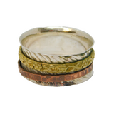 Sterling Silver Brass & Copper Spinning Bands Ring Vintage c2000 Size T 1/2