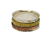 Sterling Silver Brass & Copper Spinning Bands Ring Vintage c2000 Size T 1/2