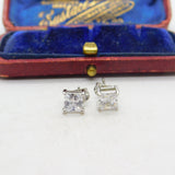 Pair of Sterling Silver Diamond Paste Square Stud Earrings Vintage c1970