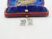 Pair of Sterling Silver Diamond Paste Square Stud Earrings Vintage c1970
