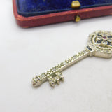 Sterling Silver & Multi-Gem Set Key Form Pendant Vintage c1980