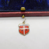 Sterling Silver and Enamel Lugano Travel Shield Charm Pendant Vintage c1970