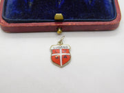 Sterling Silver and Enamel Lugano Travel Shield Charm Pendant Vintage c1970