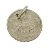 Sterling Silver British Sixpence Coin Charm Pendant Vintage 1957