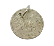 Sterling Silver British Sixpence Coin Charm Pendant Vintage 1957