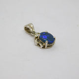 Sterling Silver Oval Black Opal Doublet & Spinel Charm Pendant Vintage c1970s