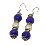 Pair of Sterling Silver Amethyst & Glass Pearl Bead Drop Earrings Vintage c1970
