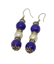 Pair of Sterling Silver Amethyst & Glass Pearl Bead Drop Earrings Vintage c1970