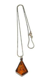 Sterling Silver Baltic Amber Kite Form Studio Pendant Necklace Vintage c1990's