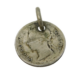 Queen Victoria Hong Kong Five Cents Coin Charm Pendant Antique 1889