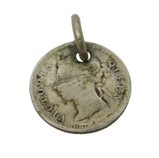 Queen Victoria Hong Kong Five Cents Coin Charm Pendant Antique 1889