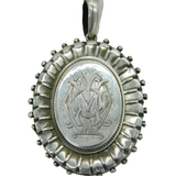 Large Victorian Sterling Silver Floral Monogram Locket Pendant Antique