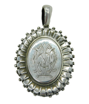 Large Victorian Sterling Silver Floral Monogram Locket Pendant Antique