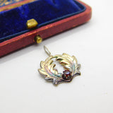 Sterling Silver Gilt Wreath Form Garnet Set Charm Pendant Vintage c1970