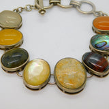 Sterling Silver Mixed Semi-Precious Stones & Shell T-Bar Bracelet Vintage c1970