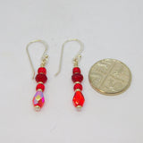 Pair of Sterling Silver Mixed Red Glass Beads Drop Earrings Contemporary c2010
