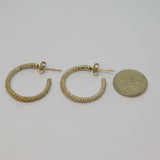 Pair of Sterling Silver Textured  Open Hoop Stud Earrings Vintage c1970