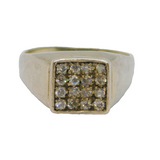 Sterling Silver 16 CZ Set Square Signet Ring Vintage c1970 Size M 1/2