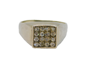 Sterling Silver 16 CZ Set Square Signet Ring Vintage c1970 Size M 1/2