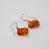 Pair of Sterling Silver Baltic Amber Heart Form Drop Earrings Vintage c1970
