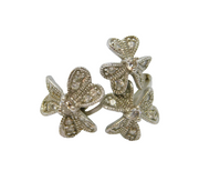 Sterling Silver White Topaz Set Triple Flower Dress Ring Vintage c1990 Size M