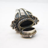 Taxco Style Sterling Silver & Malachite Secret Compartment Poison Ring Vintage