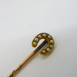 Edwardian 15ct Gold Seed Pearl Set Horseshoe Stick Pin Antique c1910