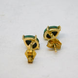 9ct Yellow Gold Pear Cut Malachite Stud Earrings Vintage c1970s