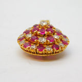 18ct Yellow Gold, 0.8ct Diamond & Ruby Set Floral Drop Pendant Antique c1930s