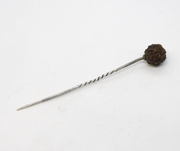 19th Century Sterling Silver Mounted Lucky Nut Terminal Stick Pin Antique c1860