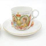 Pair of Tuscan China King George V Coronation Tea Cup & Saucers Antique 1911