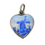 Sterling Silver Enamel Dutch Windmill Puffy Heart Charm Pendant Vintage c1970s