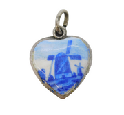 Sterling Silver Enamel Dutch Windmill Puffy Heart Charm Pendant Vintage c1970s