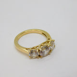 Gold On Sterling Silver Triple CZ Dress Ring Vintage c1970 Size N 1/2