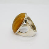 Sterling Silver Tiger's Eye Cabochon Statement Ring Vintage c1970 Size L