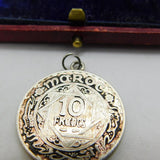 Silver Dipped Unusual 10 Moroccan Francs Coin Muhammed V Charm Pendant 1947