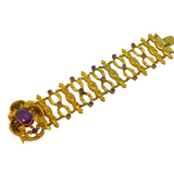 Victorian Rolled Gold Amethyst Paste Set Etruscan Style Cuff Bracelet Antique