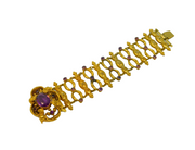 Victorian Rolled Gold Amethyst Paste Set Etruscan Style Cuff Bracelet Antique