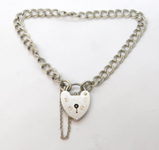 Sterling Silver Double-Link Charm Bracelet Heart Lock Clasp Vintage London